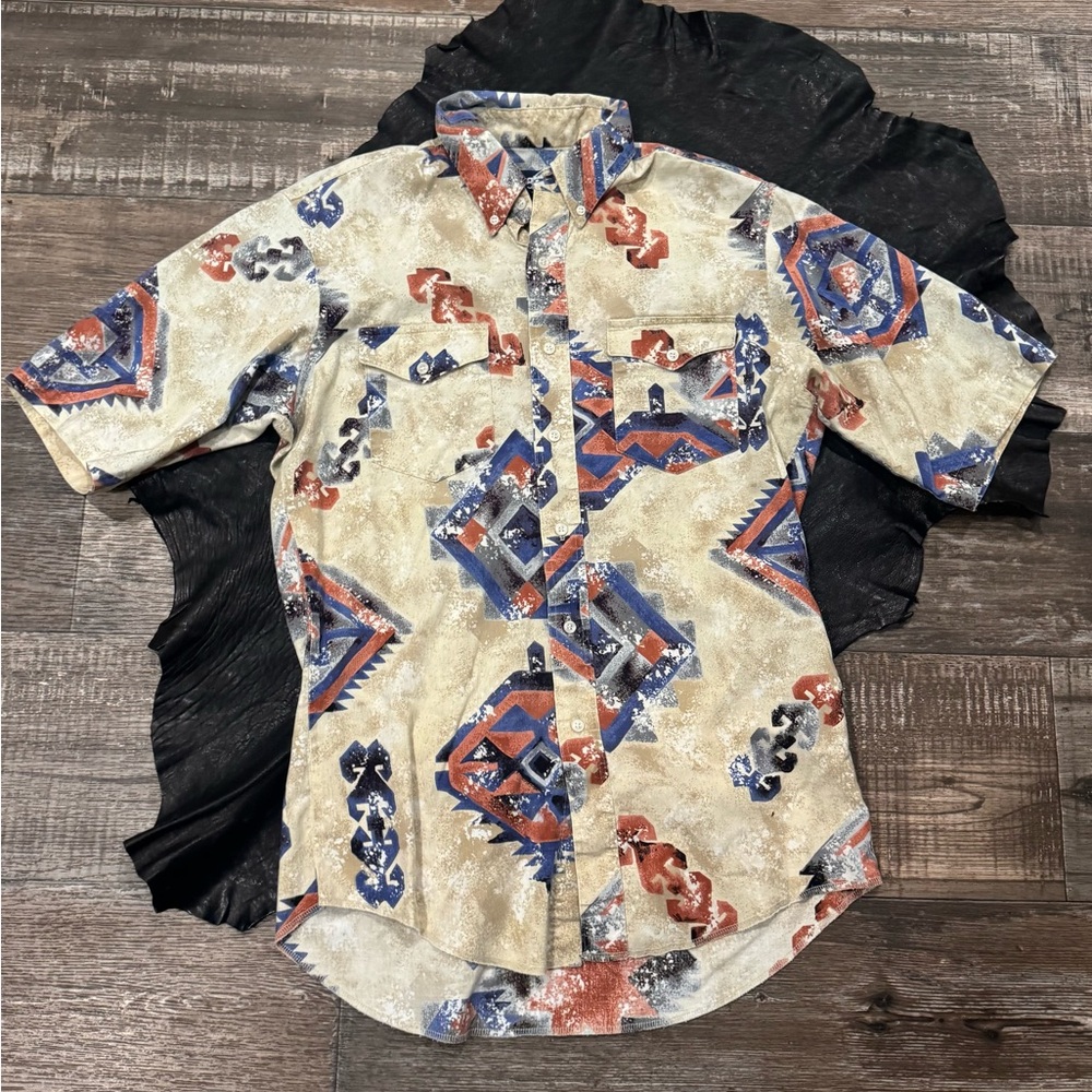 Vintage Wrangler Shirt Mens Aztec Print Western Size 15 1/2